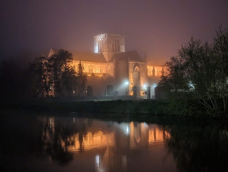 View of St Marys Church taken from across the Tyne at night