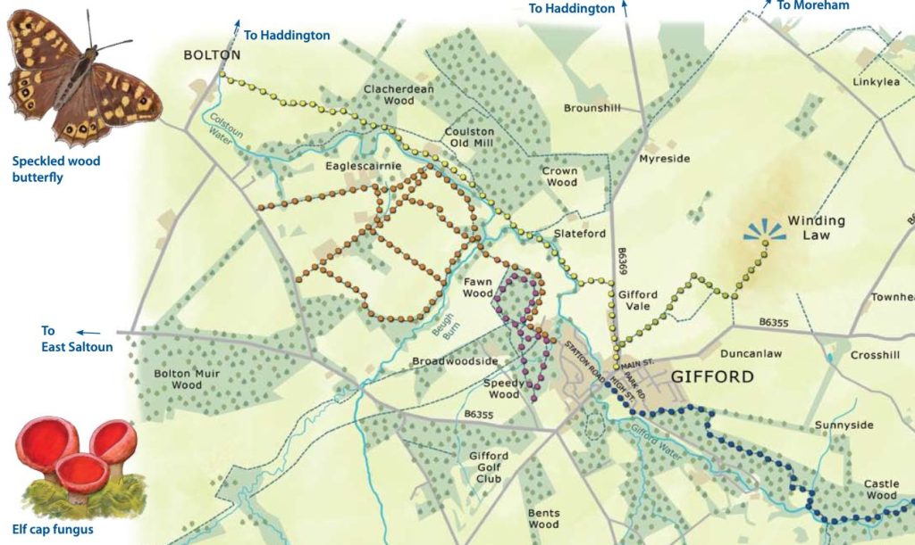 Map of walks around Gifford, East Lothian