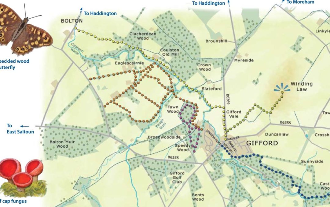 Map of walks around Gifford, East Lothian